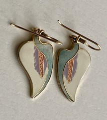 Vintage Laurel Burch Earrings CALLA LILY Flower 1.75” Gold Multi Color Ladies 8g