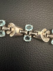 RARE DECO 1940’s STERLING SILVER AQUAMARINE TRIFARI PAVE RHINESTONE BRACELET