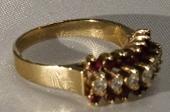14K Yellow Gold 3 Row Diamond and Ruby Ring 3.2 grams – Size 5.5-6