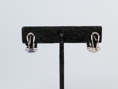 Vintage Cluster Blue Beads Rhinestone Flower Silver Tone Pierced Earrings