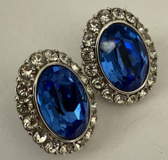 Yves Saint Laurent YSL Blue Faux Sapphire Faceted Cabochon Rhinestone Earrings