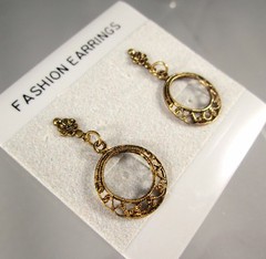 Vintage NOS Gold Tone Dangling Open Circle Pierced Post Earrings #836
