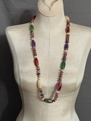 Vintage Beaded Nuggets Multicolor Agate Quartz Necklace