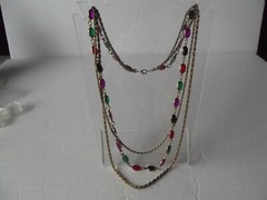 Triple Graduated Chain Necklace Purple green red black Bezel Set crystals vtg
