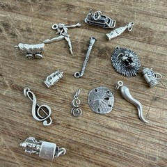 Vtg sterling silver charm lot train boat italian horn wagon dancer etc