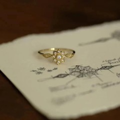 Art Deco Style Round Lab Created Diamond Wedding 14K Yellow Gold FN Floral Ring