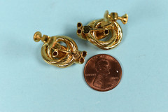 Vintage Napier Signed Gold Tone Double Knot Clip on Tension Screw Earrings .95″