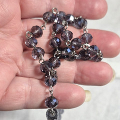 Amethyst Violet Round Faceted Crystal Glass Chain Linked 28 Inch Necklace