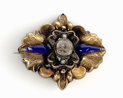Antique 10K Yellow Gold Blue Enamel, Seed Pearls, Paste Diamond 7.3 grams 1-5/8″