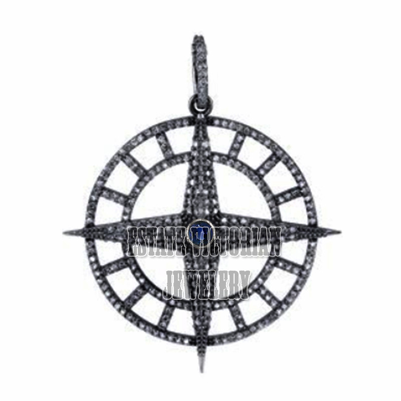 Stunning 2.90Ctw Rose Cut Diamond Sapphire Silver Vintage Style Pendants Jewelry