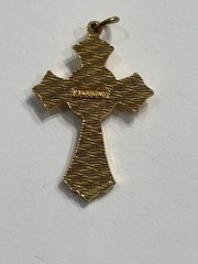 Vintage Made in Italy Gold Tone Cross Pendant Blue Crystal Religious Charm