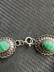 Vtg Sterling 925 Southwestern Style Concho Malachite Flower Bracelet, 7.5”