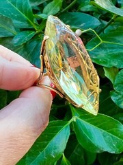 VINTAGE HUGE MASSIVE STATEMENT 10K GOLD MARQUISE LEMON GREEN QUARTZ CITRINE RING