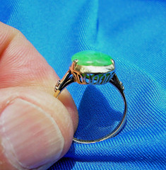 Original EARTH MINED JADEITE JADE Deco Engagement RING SOLID 14K GOLD Solitaire