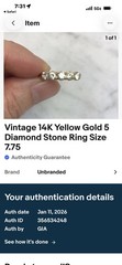 Vintage 14K Yellow Gold 5 Diamond Stone Ring Size 7.75