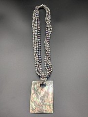 Freshwater Black River Pearls Necklace-Abalone, Mother-of-pearl Pendant