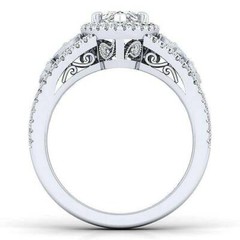 Art Deco Pear Lab Created Diamond Bridal, Party Wear 14K White Gold Finish Ring