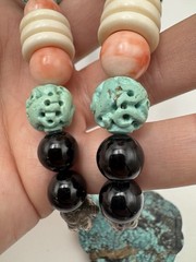 Large Chinese Longevity Pendant Necklace Coral Onyx Double Happiness 144g