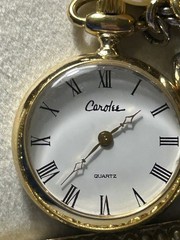 Vintage Carolee Pocket Watch Pendant Necklace Pearl Heart Charms Gold Tone 34”