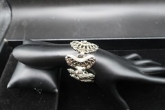 Vtg Mid Century Silver Tone Filigree Crescent Openwork Link Bracelet 8″ Long