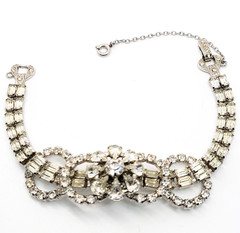 Art Deco style high end estate clear prong set flower vintage rhinestone bracele