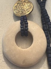 Vintage Boho Sun Medallion & Magnesite Donut Pendant Necklace Blue Stone Beads