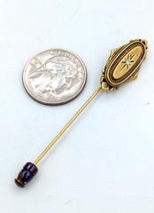 Vintage Stick Pin Victorian Revival Gold Tone Oval Starburst Clear Glass Stone