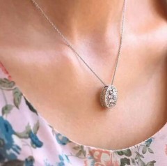 Floral Halo Wedding Pendant 2.1 Ct Round Simulated Diamond 14K White Gold Over