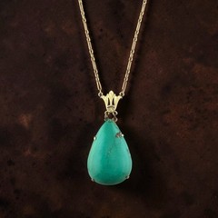 Vintage Circa 1950s 14K Yellow Gold Pear-Shaped Turquoise Pendant Necklace 17″