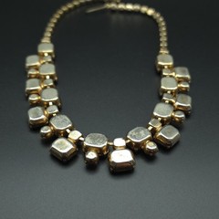 Vintage 1950s Amber Brown Rhinestone Bib Necklace Gold Tone 16 Inch