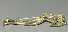 Vintage AJC Fashion Lady in Suit and Hat Brooch Gold Tone Pin 2 7/8 inch
