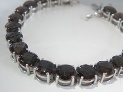 Sterling Silver 925 Natural 8mm Smoky Quartz Large Gemstone Tennis Bracelet 7.5″