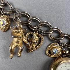 Vintage Kirks Folly Charm Bracelet Watch Angels Hearts Works! AS IS q3z