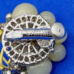 Vintage Vendome Earrings Lucite Bead Rhinestone Enamel Cage Clip Ons Signed 1″