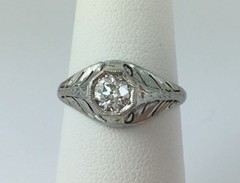 Unique .42 Carat Antique Diamond Filigree Ring 18K New Old Stock Jewelers Vault