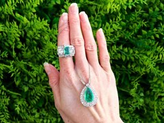 French Art Deco 1.72Ct Emerald and 3.51Ct Diamond Platinum Ring Circa 1935