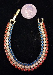Vintage Red White & Blue Rhinestone Patriotic Tennis Bracelet 7″
