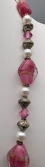 Vtg Czech Pink Foil Art Glass Bead Necklace Mid Century Princess 18″ Bohemian