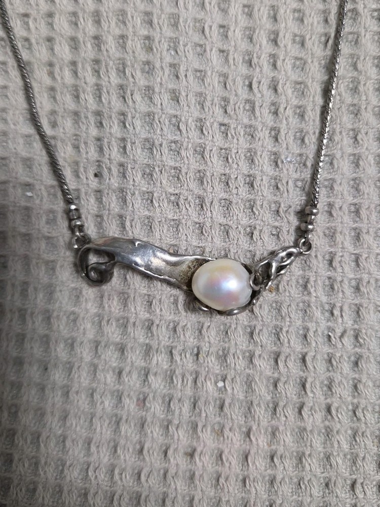 Vintage Israel Sterling Silver & Pearl Choker 925