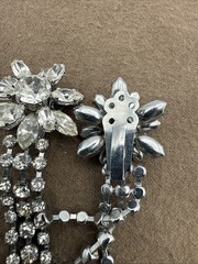 Vintage Clear Layered Rhinestone Dangle Drop Clip on Earrings Flowers