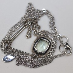 Square Gemstone Double Drop Pendant Necklace Sterling Silver