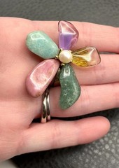 Vintage Flower Brooch Semi Precious Stone Nugget Faux Pearl Gold Tone