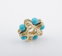 14k Yellow Gold Turquoise Bead Storywheel Charm 0.5″ 14mm Nancy Brown CHS2132A