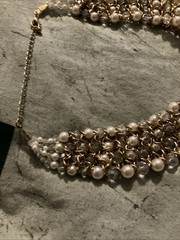 Faux Pearl Jewelry Set 4 Row Cowl Necklace Wide Cuff Bracelet Heavy Glass Beads