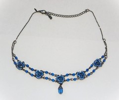 Vintage Blue Rose Necklace and Earrings Gift Set Boxed Avon 2003
