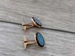 14K Yellow Gold Opal B.A. Ballou Cufflinks Bullet Back Retro MCM Jewelry B.A.B