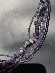 Vintage 6 Strand Purple Stone & Plastic Bead Necklace 18-20” Long