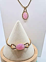 VTG CELEBRITY NY Necklace Bracelet Pink Geode/Pink Druzy w/ Purple Rhinestones