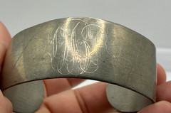 Vintage Pewter Cuff ID Bracelet Wide Monogram Adjustable Retro Boho Engraved