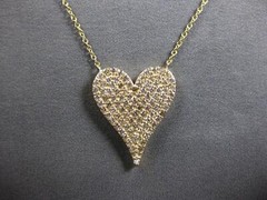 LARGE .99CT DIAMOND 14KT YELLOW GOLD 3D PAVE CLASSIC HEART SHAPE LOVE NECKLACE